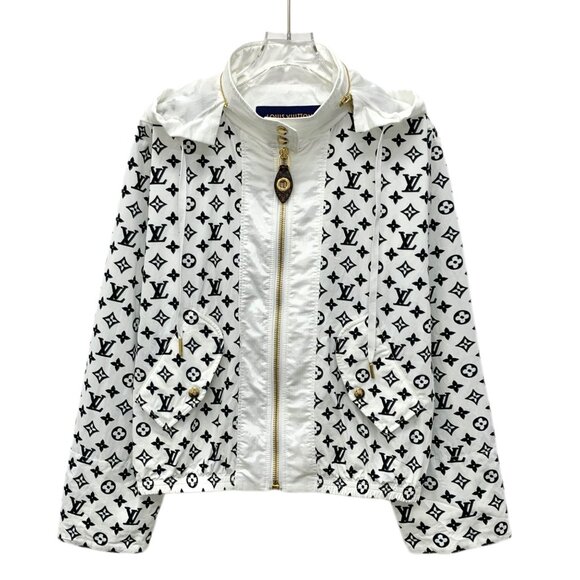 Louis Vuitton 2023 white logo monogram cotton hooded drawstring zip-up jacket - Picture 1 of 8